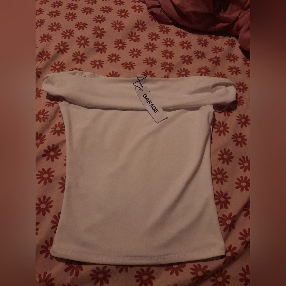 Garage White Off-Shoulder Top